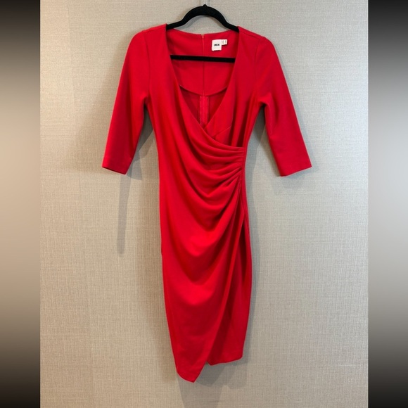 ASOS Red Deep V-neck 3/4 Sleeve Midi Dress - Picture 11 of 12